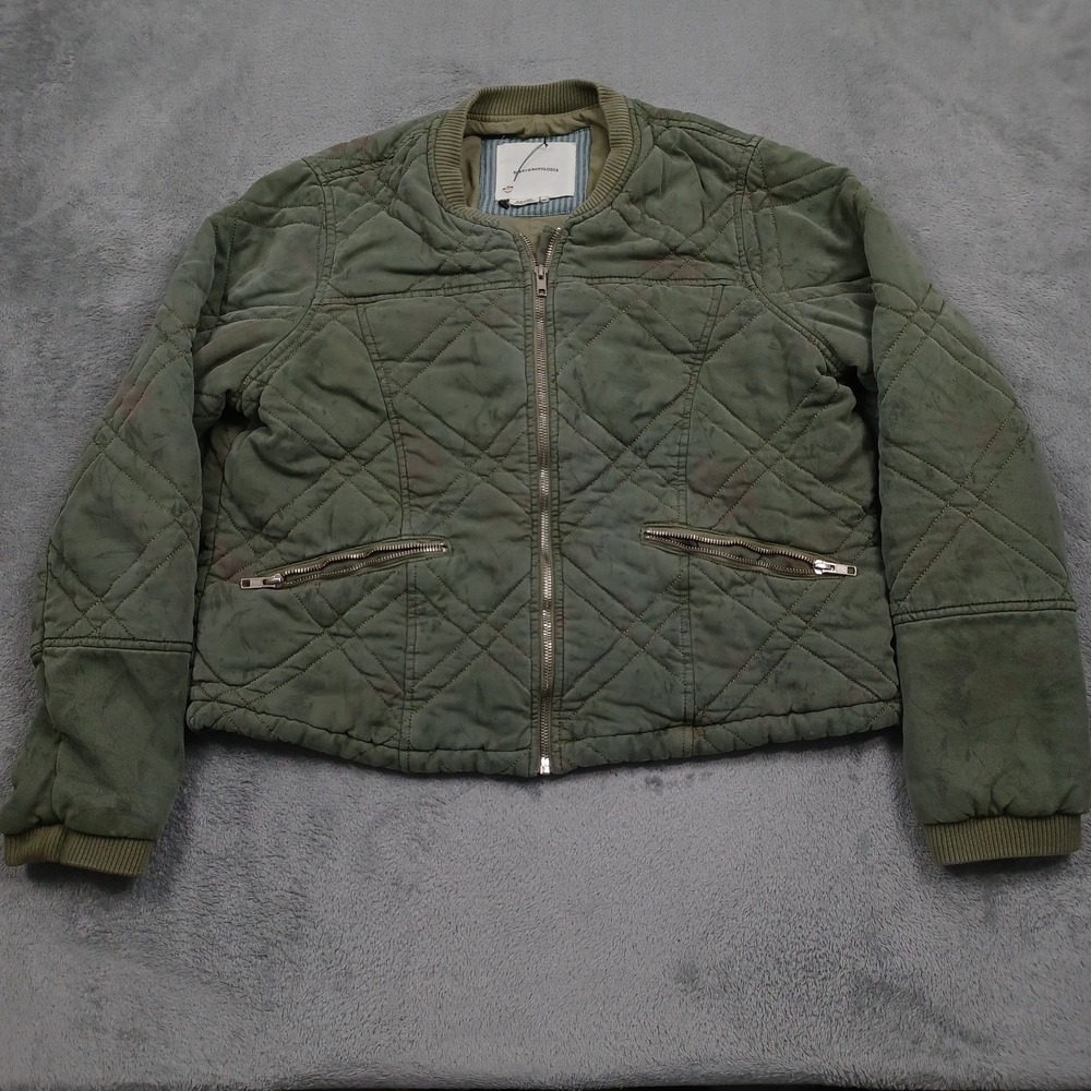 Anthropologie Jacket Womens Medium Green Floral Full Zip Pockets Preppy Boho